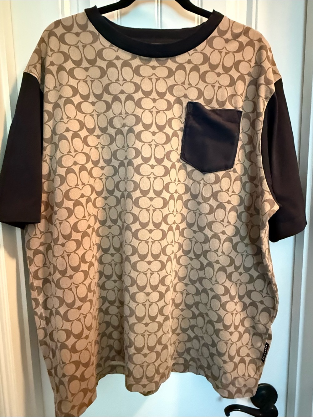 Coach Short Sleeve Monogram Tee in Tan with Black Accents